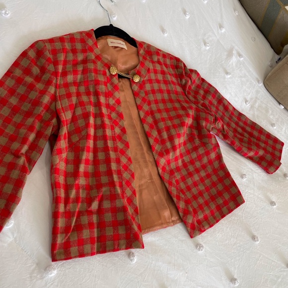 Vintage Red and Camel Plaid Bolero Jacket - Picture 3 of 7